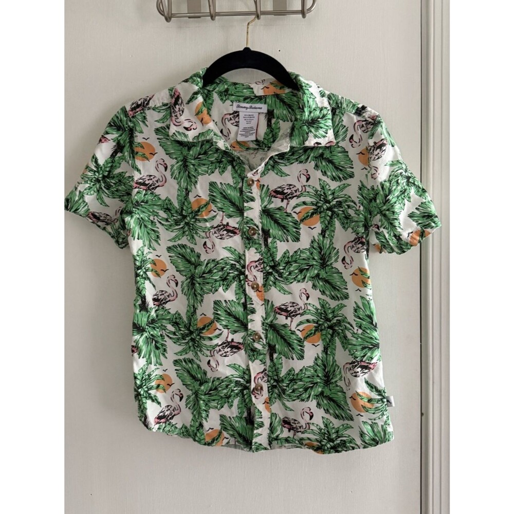 Tommy Bahama Green & White Tropical Palm Button-Down Shirt Size L